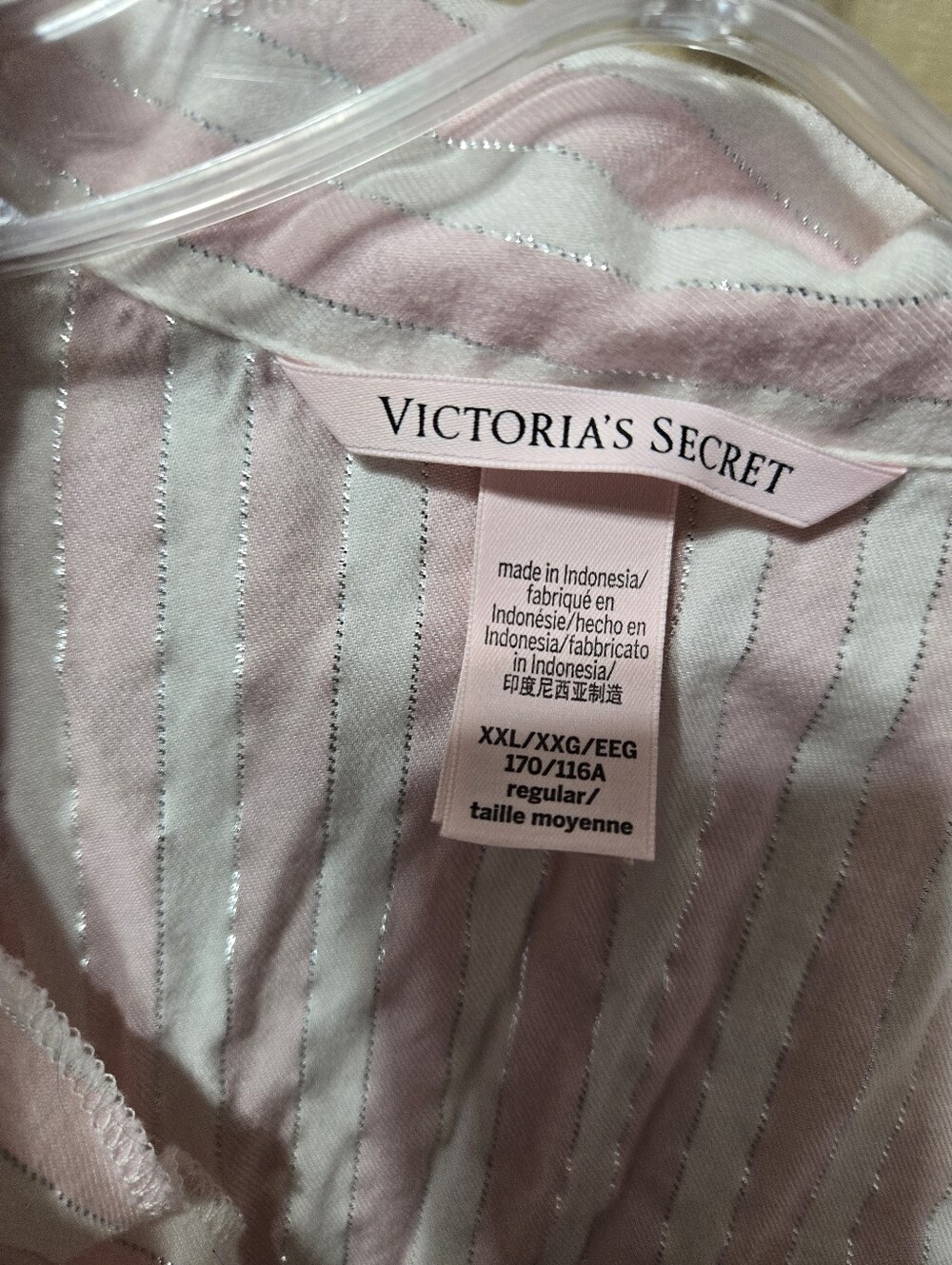 Victoria's Secret Pink White Metallic Striped Cotton Blend Button Sleep Shirt - Picture 3 of 6
